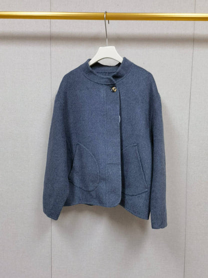 2025 Autumn Winter Fashion Women 3 Colors Single Breasted Stand Collar Coat Lady Double Sided Woolen Jacket