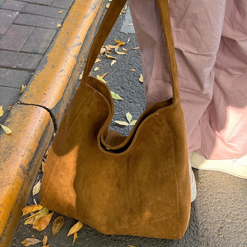 Retro Suede Frosted Tote Bag Winter Simple Design Versatile Work Commuting Shoulder Bag Women's Large Capactiy Handbags