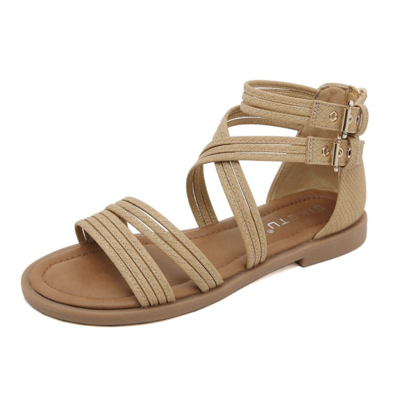 New 2025 European And American Fashion Comfortable Breathable Exposed Toe Thick Sole Soft Sole Crossed Roman Sandal Boots