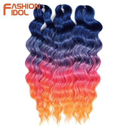 FASHION IDOL Cabelo de Crochê Torção Laranja Extensões de Cabelo Trançado de Onda Profunda Sintética Cabelo Onda de Água 24 Polegadas Fibra Resistente ao Calor