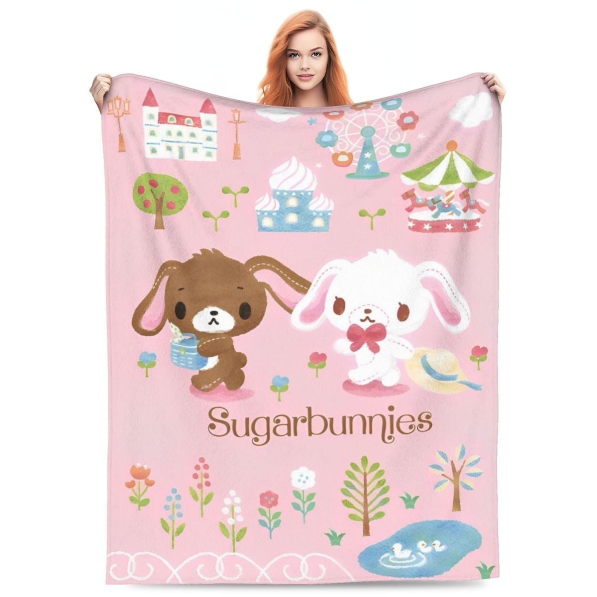 Sugarbunnies Sugar Rabbit Knitted Blanket Fleece Super Soft Throw Blankets for Outdoor Travel Bedroom Quilt
