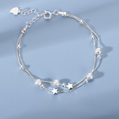 Pulseiras de miçangas de estrela de prata esterlina 925 de luxo para mulheres, pulseira ajustável de camada dupla de designer original, joia de festa