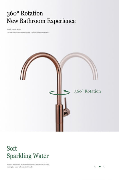 Bathroom Bathtub Floor Stand Faucet Rose Gold Mixer Single Handle Tap 360 Rotation Spout With Brass Hand Hot &Cold Water Shower