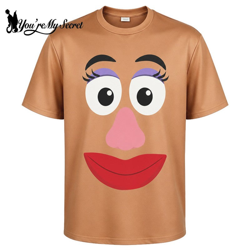 [You're My Secret] Mr. and Mrs. Potato Head Short Sleeve T-Shirt Funny Couple Cosplay Costume Halloween Party Outfit Brown Tops