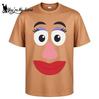 [You're My Secret] Mr. and Mrs. Potato Head Short Sleeve T-Shirt Funny Couple Cosplay Costume Halloween Party Outfit Brown Tops
