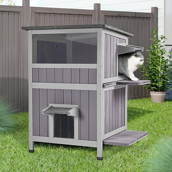Abrigo Impermeável para Gatos de Rua - Casa para Gatos Ferais de 2 Andares para o Inverno, Adequada para Uso Interno e Externo