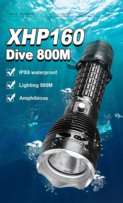 9000LM Upgrade XHP160 Diving Flashlight Powerful Profession Underwater Lantern Rechargeable Dive Torch IP8 Waterproof Scuba Lamp
