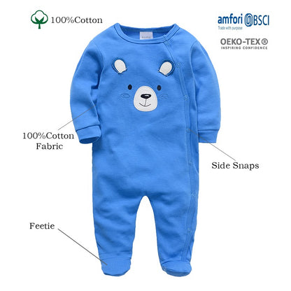 KAVKAS 1/3 Pcs Baby Boys Rompers Cartoon Print Overalls Cotton Infant Clothing Kids Jumpsuit Newborn Pajimas 0-3 Months