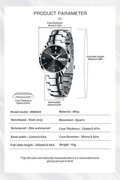 BANGWEI 2026 NEW Women's Watch Fashion Waterproof Luminous Elegant Weekly Calendar Exquisite women's quartz wrist watch reloj