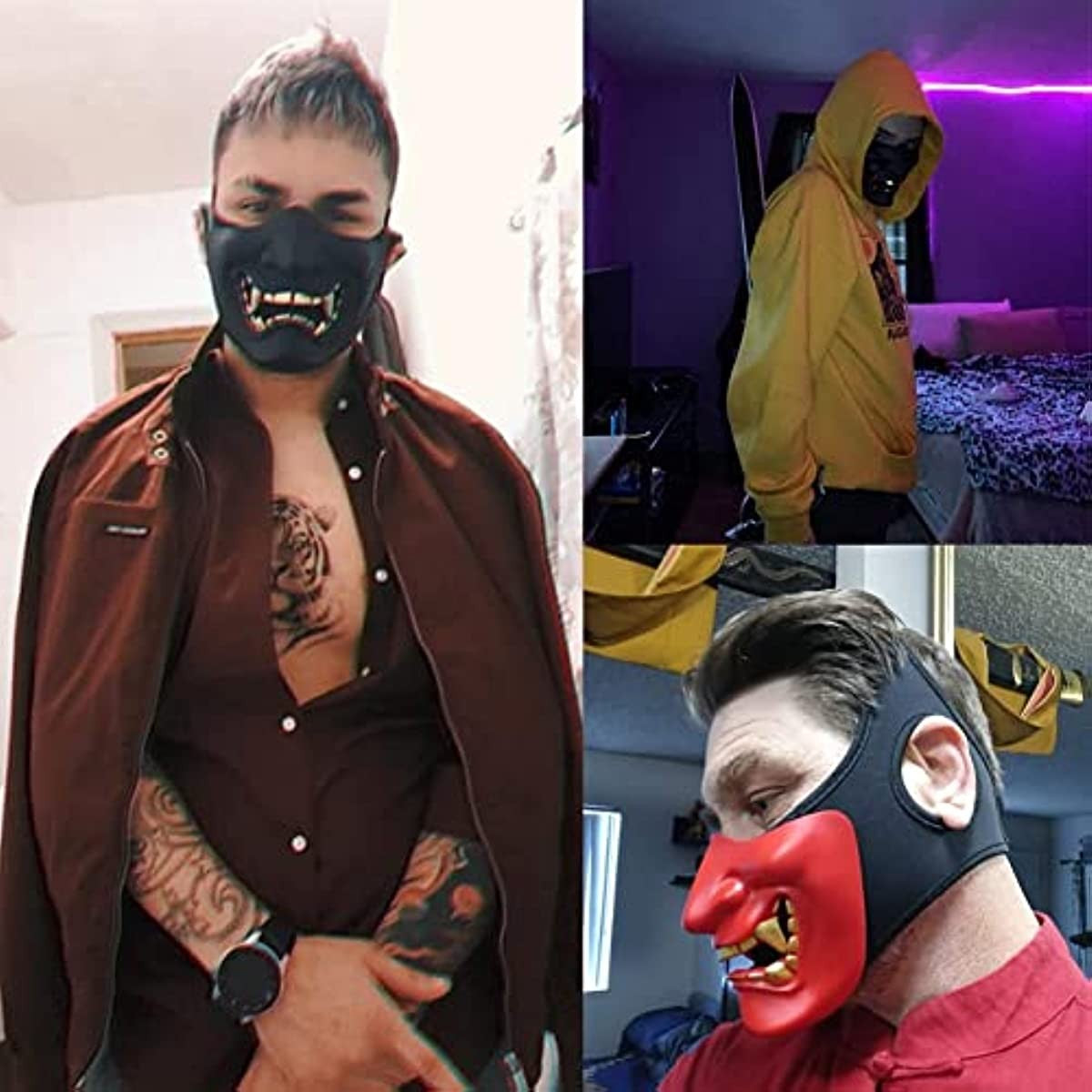 Bullsgetin Airsoft Half Face Mask - Evil Demon Monster Kabuki Samurai Hannya Oni Masquerade Ball, Party, Halloween, Cs War Game