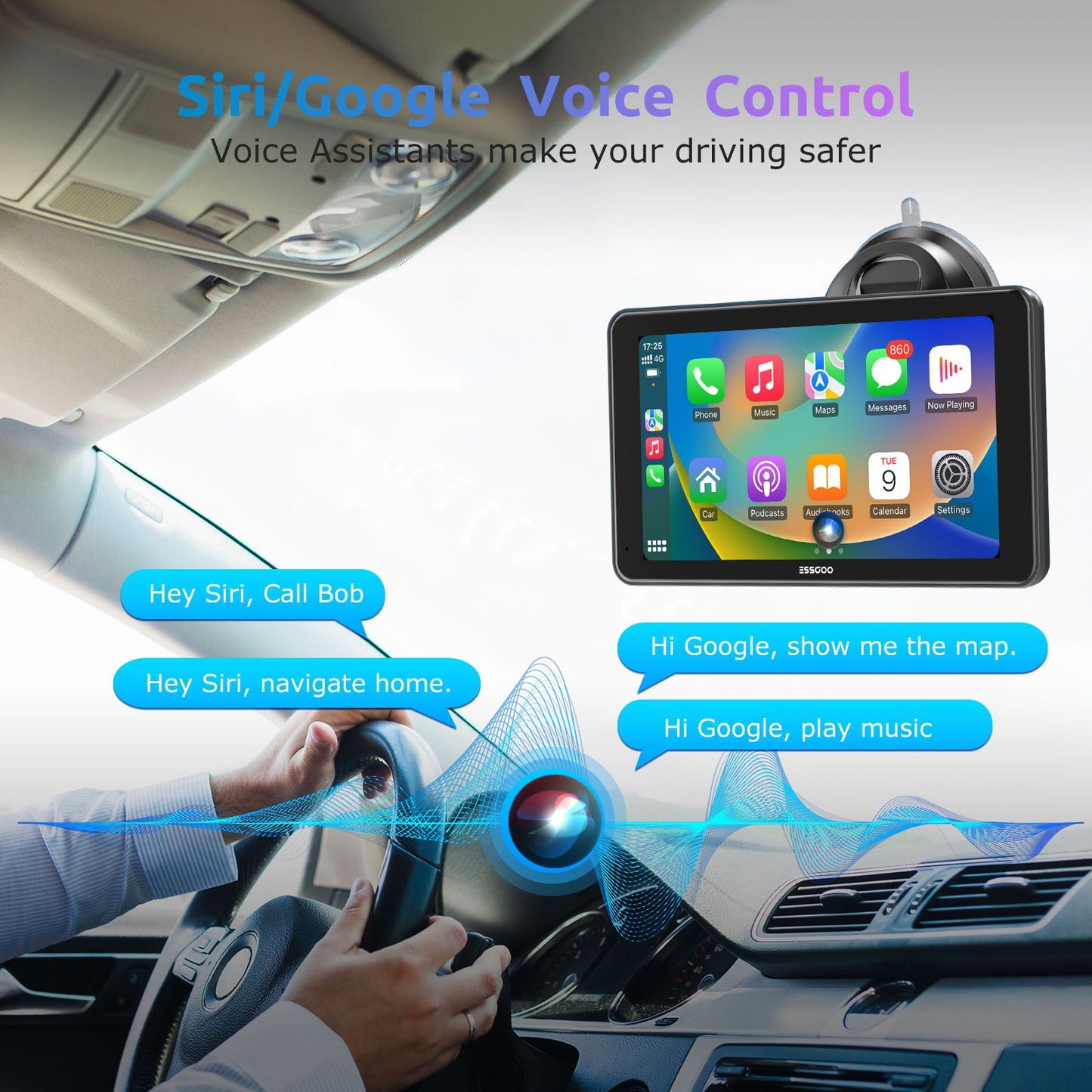 ESSGOO 7 polegadas Portátil Wireless Carplay MP5 Player BT Tela Sensível ao Toque Android Auto Rádio Automotivo Universal Estéreo GPS WiFi