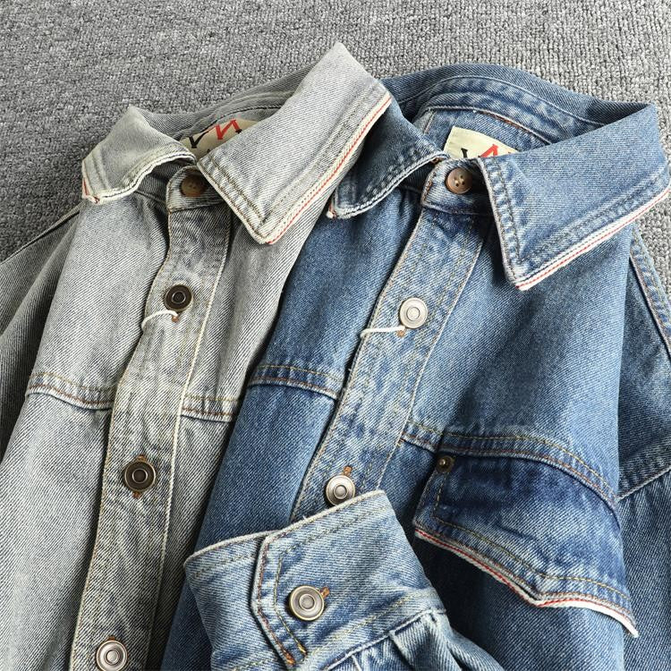 Autumn New American Retro Heavyweight Single Pocket Denim Cargo Shirt Men's Simple 100% Cotton Washed Casual Blouses Thin Jacket
