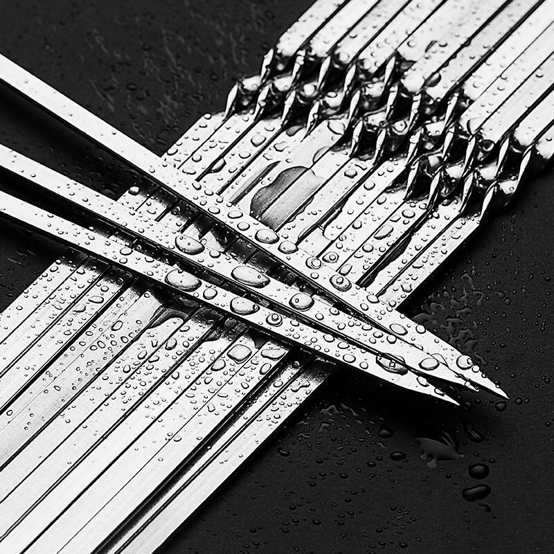 50Pcs Espeto de Churrasco de Aço Inoxidável Portátil Reutilizável com Tubo Espeto de Kebab de Ferro para Ferramentas de Acampamento e Piquenique ao Ar Livre