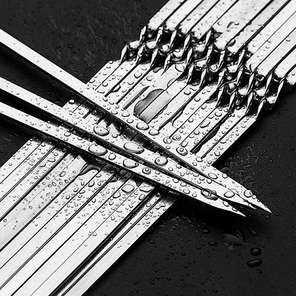 50Pcs Espeto de Churrasco de Aço Inoxidável Portátil Reutilizável com Tubo Espeto de Kebab de Ferro para Ferramentas de Acampamento e Piquenique ao Ar Livre