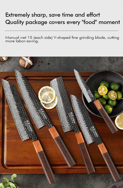 TURWHO 1-5PCS Kitchen Knives Set Hand Forged Damascus Steel Japanese Handmade Chef Knife Cleaver Santoku Utility Cooking Tools