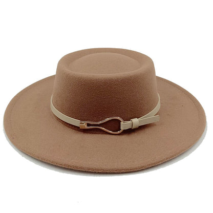Acessórios femininos de fivela de couro metal com chapéu de feltro de pele com top côncavo e convexo, chapéu fedora e conjunto de bolsa combinando, estilo retrô