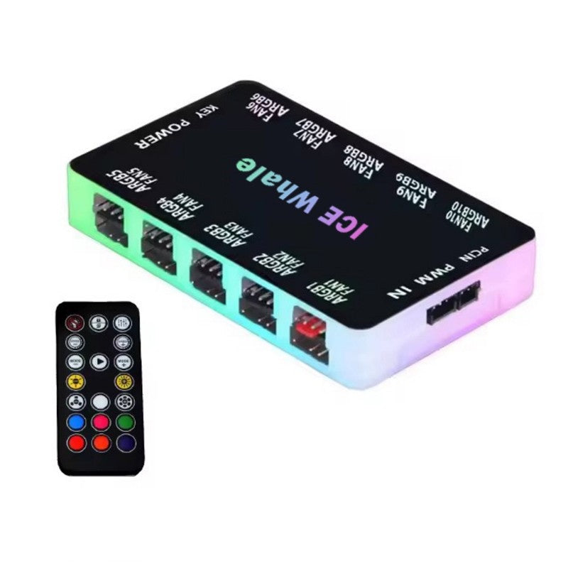 ICE Whale C10 1 to 10 PWM&ARGB Case Fan Hub Splitter 4Pin PWM 3Pin ARGB SATA Power Interface With Remote Control