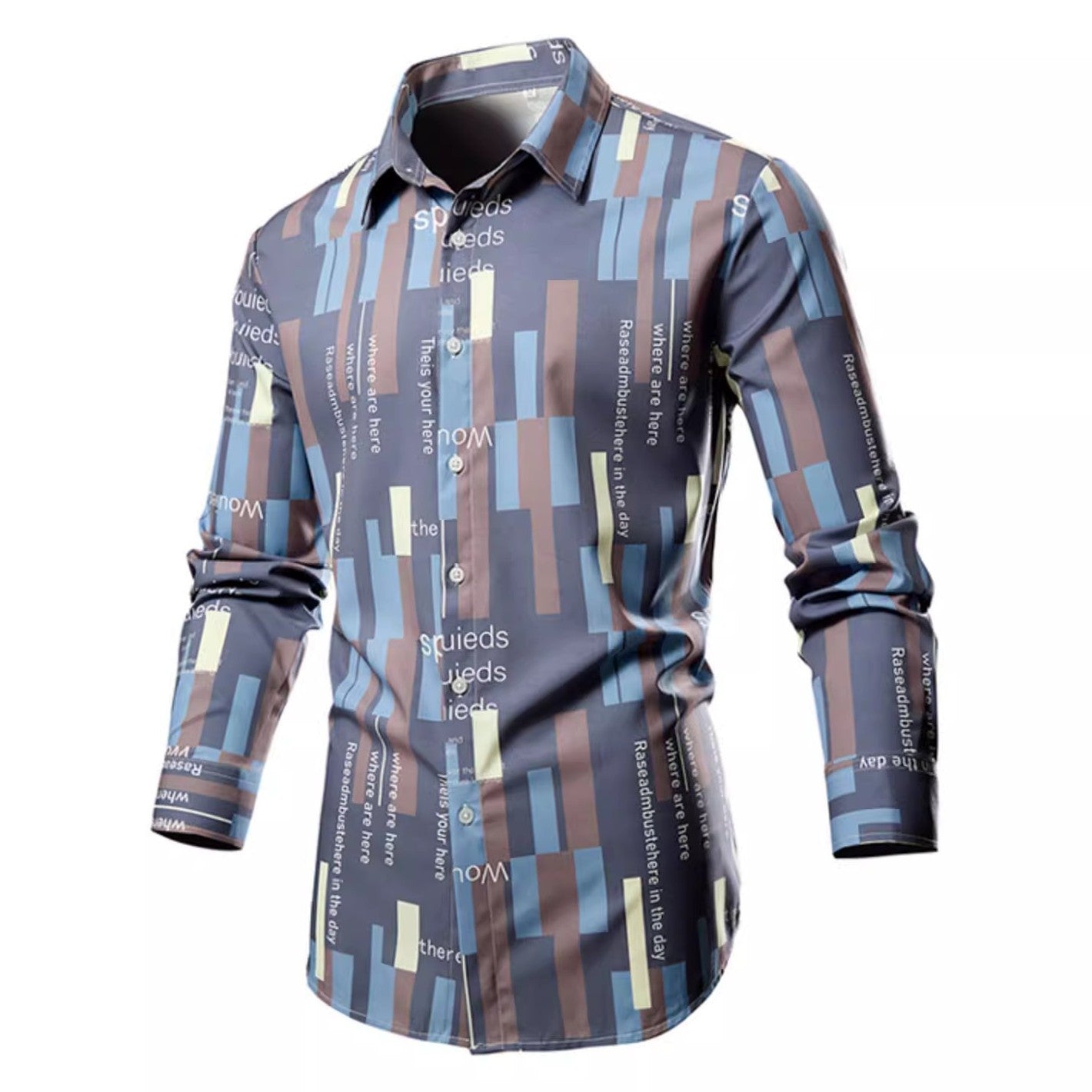 Men's White Vertical Stripe Long Sleeve Shirts, Single Breasted Lapel Shirt, Blue Gray Red Khaki Available, European Size S-XXL