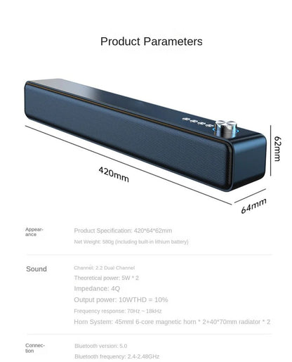 Original Subwoofer Bluetooth Soundbar TV Áudio Echo Wall Alto-falante de computador Home Theater Música Alto-falante Bluetooth sem fio Presente