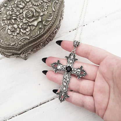 Gothic Big Zircon Cross Necklace Unisex Y2K Irregular Goth Large Cross Pendant Necklaces  for Men Women Couple Necklace Jewelry