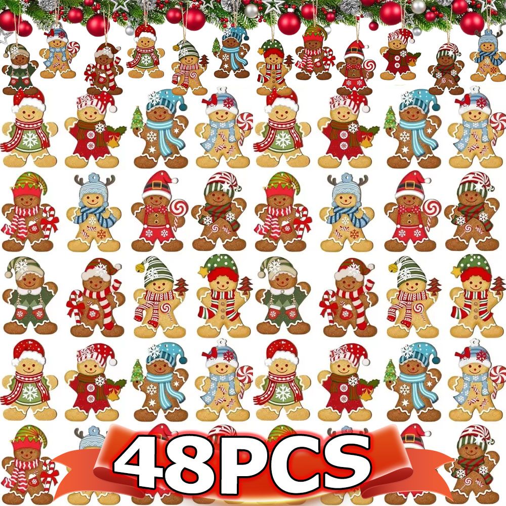 Christmas Gingerbread Man Ornaments Xmas Tree Wooden Hanging Pendants 2026 New Year Party Home Decoration Kids DIY GIft