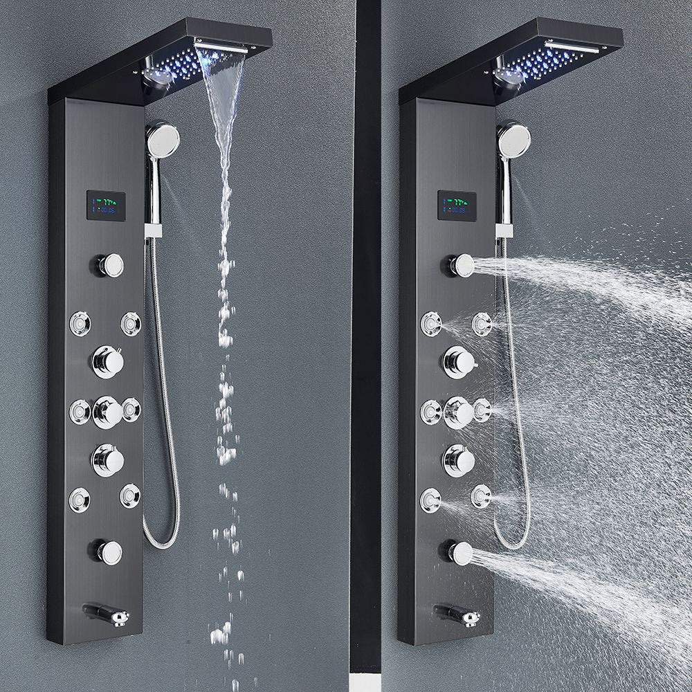 Sistema de Torre de Painel de Chuveiro de LED Coluna de Chuveiro de Cascata de Chuva com Tela LCD de Hidroeletricidade com Torneira de Chuveiro de Spa de Corpo com Massagem