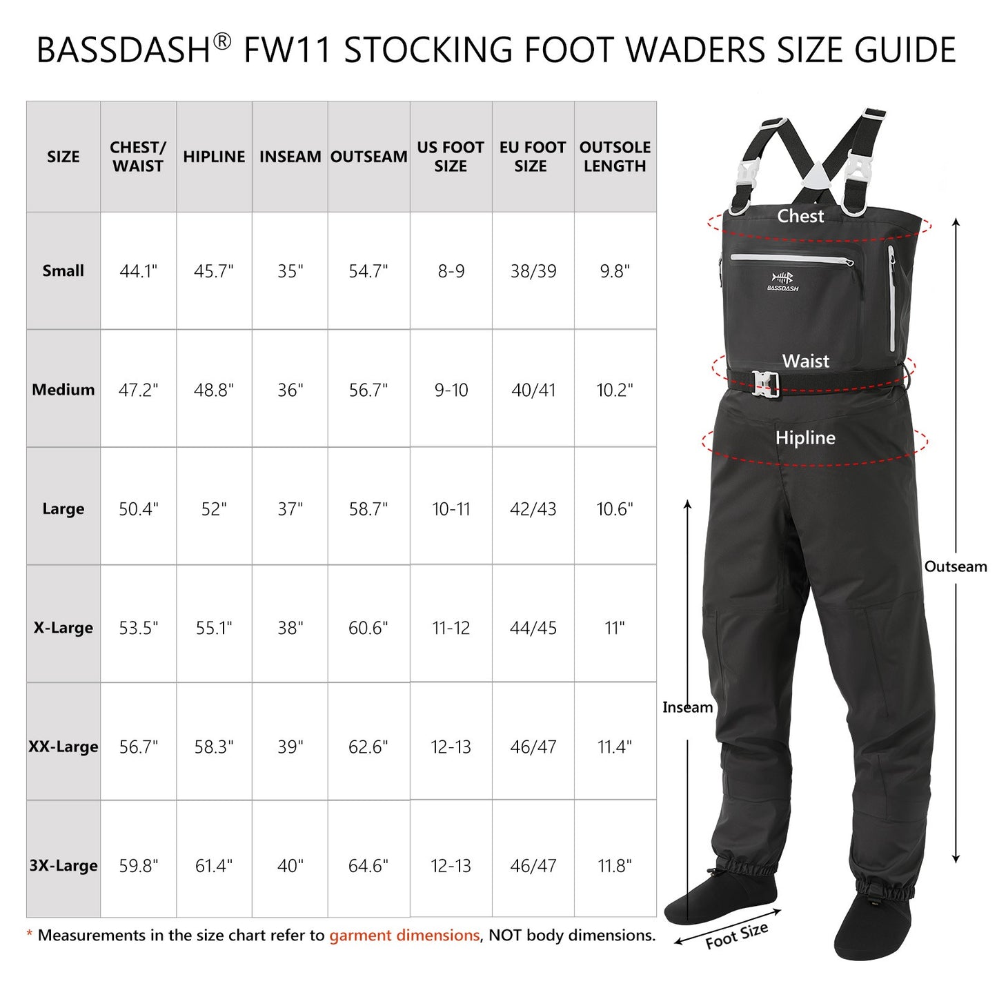 BASSDASH Stockingfoot Masculina Leve e Respirável, Macacão de Peito com Meias, Camuflado Preto para Pesca com Mosca e Caça FW11