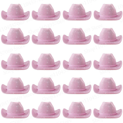 6-48Pcs Sparkly Cowboy Hat for Wedding Bachelorette Party Cowgirl Hats with Bandanas Heart Sunglasses Western Party Supplies