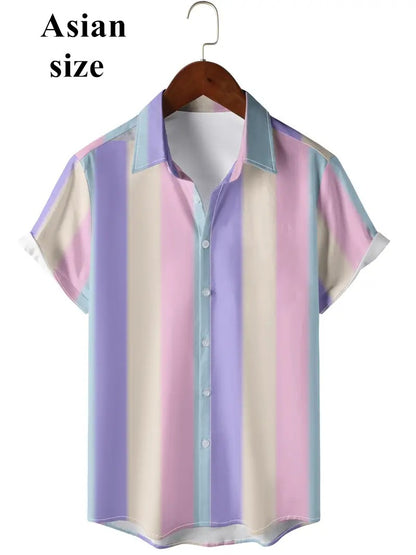 3d Print Hawaiian Beach Shirts Summer Men Shirt Fashion Striped Shirt Men Fashion Streetwear Short Sleeve Blouse Vacation Tops