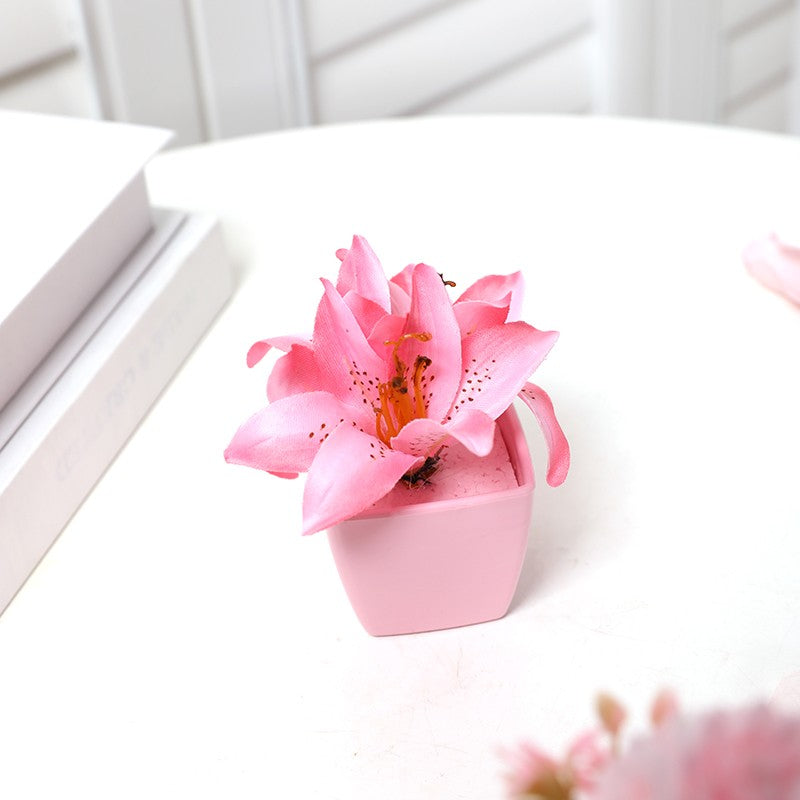 5PCS, Mini Pink Artificial Flower Potted Plant, Indoor Desktop Shelf Decoration