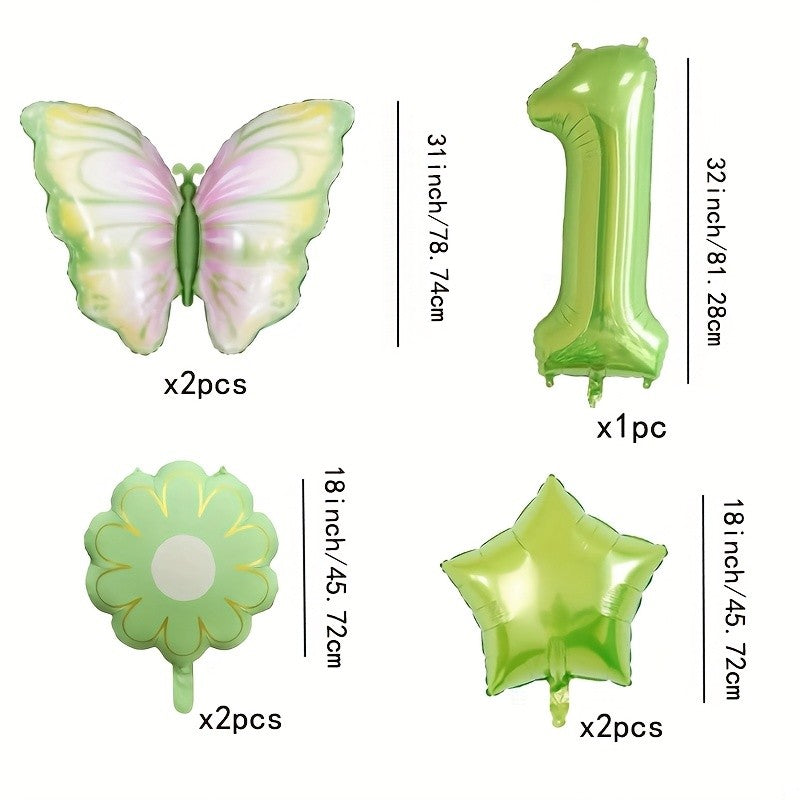 7 Green Butterfly Balloon Luminous Latex with Star Floral Decor Princess Birthday Anniversary Home Party Garland Decor Supplies