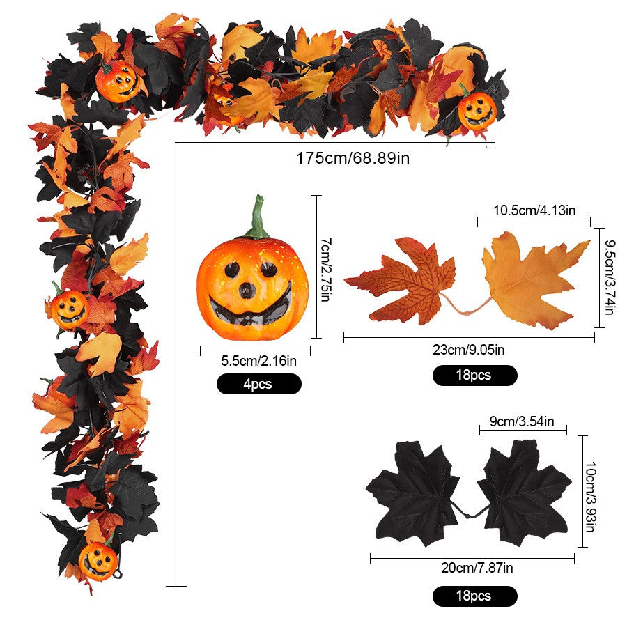 Halloween Artificial Vines Red Black Autumn Maple Leaves Fake Garland For Home Christmas Thanksgiving Party Fireplace Fall Decor