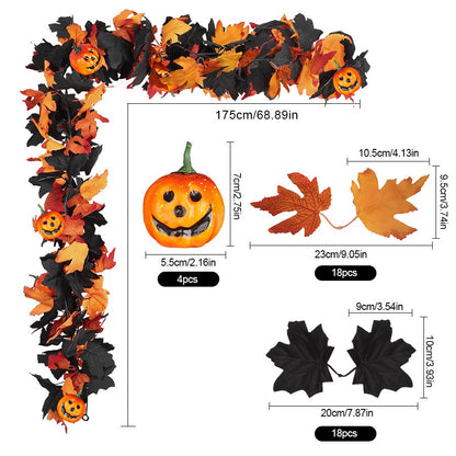 Halloween Artificial Vines Red Black Autumn Maple Leaves Fake Garland For Home Christmas Thanksgiving Party Fireplace Fall Decor