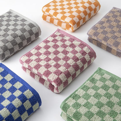 Battilo Plaid Cotton Bath Towels Set Soft Absorbent Daily Cleansing Face Hand Towel Set Patterned Lightweight Towel for Bathroom