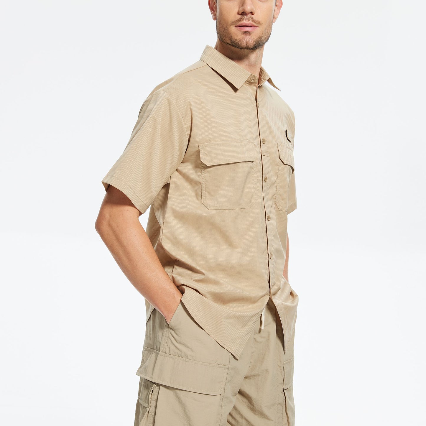 Men's UPF 50+ Short Sleeve Sun Protection Fishing Shirts, Rashguard Casual Button Down Fishing Hiking Shirt with Breathable Mesh