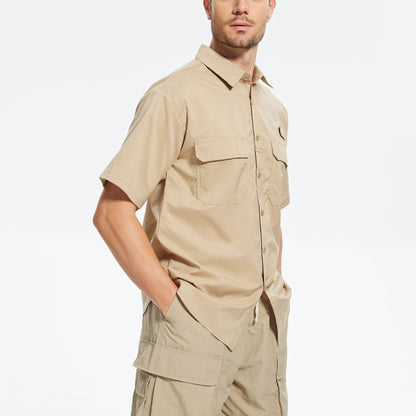 Men's UPF 50+ Short Sleeve Sun Protection Fishing Shirts, Rashguard Casual Button Down Fishing Hiking Shirt with Breathable Mesh