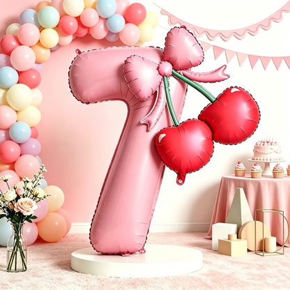 Cherry & Bow Balloon Kit Pink Number Balloons Birthday Wedding Anniversary Holiday Party Background Shooting Props