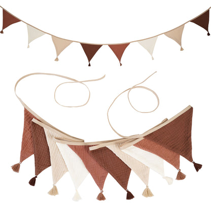 2.6M/8.5FT Nursery Fabric Bunting 10 Triangle Pennant Flags With Tassels Party Decor Banner Home Baby Shower Carnival Garland
