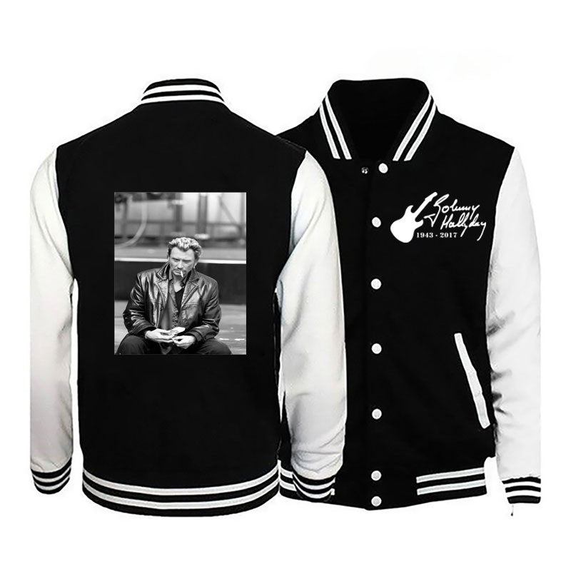 2024Johnny Hallyday nova jaqueta bomber masculina de manga comprida casual jaqueta de uniforme de beisebol