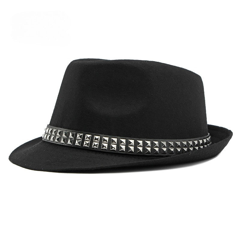 British Retro Jazz Hat Men's Autumn New Black Gentleman Hat Hip-hop Rivet Top Hat Women's Performance Hats