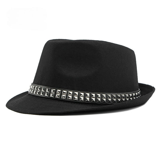 British Retro Jazz Hat Men's Autumn New Black Gentleman Hat Hip-hop Rivet Top Hat Women's Performance Hats