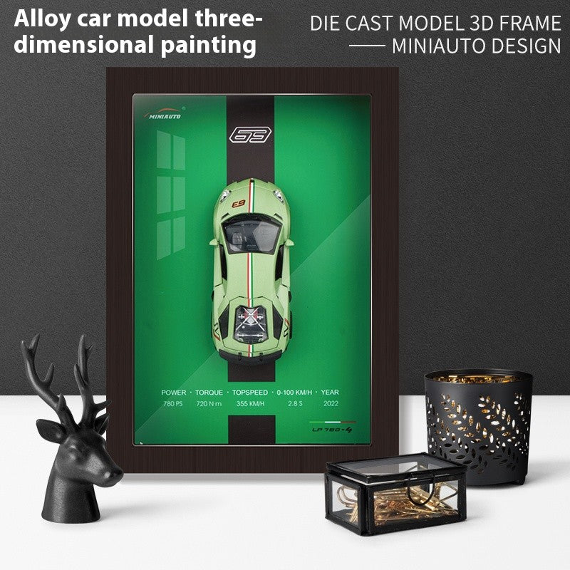 1/32 Versão Porta-retrato Liga de Metal Modelo de Carro Esportivo Simulação Carro de Corrida 3D Pintura de Parede Coleção Presentes Infantis Decoração