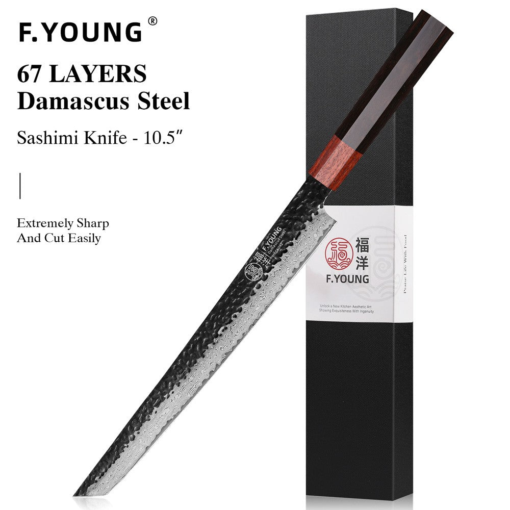 F.YOUNG Faca Japonesa de Chef Aço Damasco Profissional Facas de Cozinha Utilitário Sashimi Fatiar Carne Utensílios de Cozinha Forjados à Mão