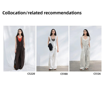 Colne U-Neck Linen Blend Vest And Knife Pleat One-Piece Pants Women's Fashion Design Sensation Tianli Material Long Pants