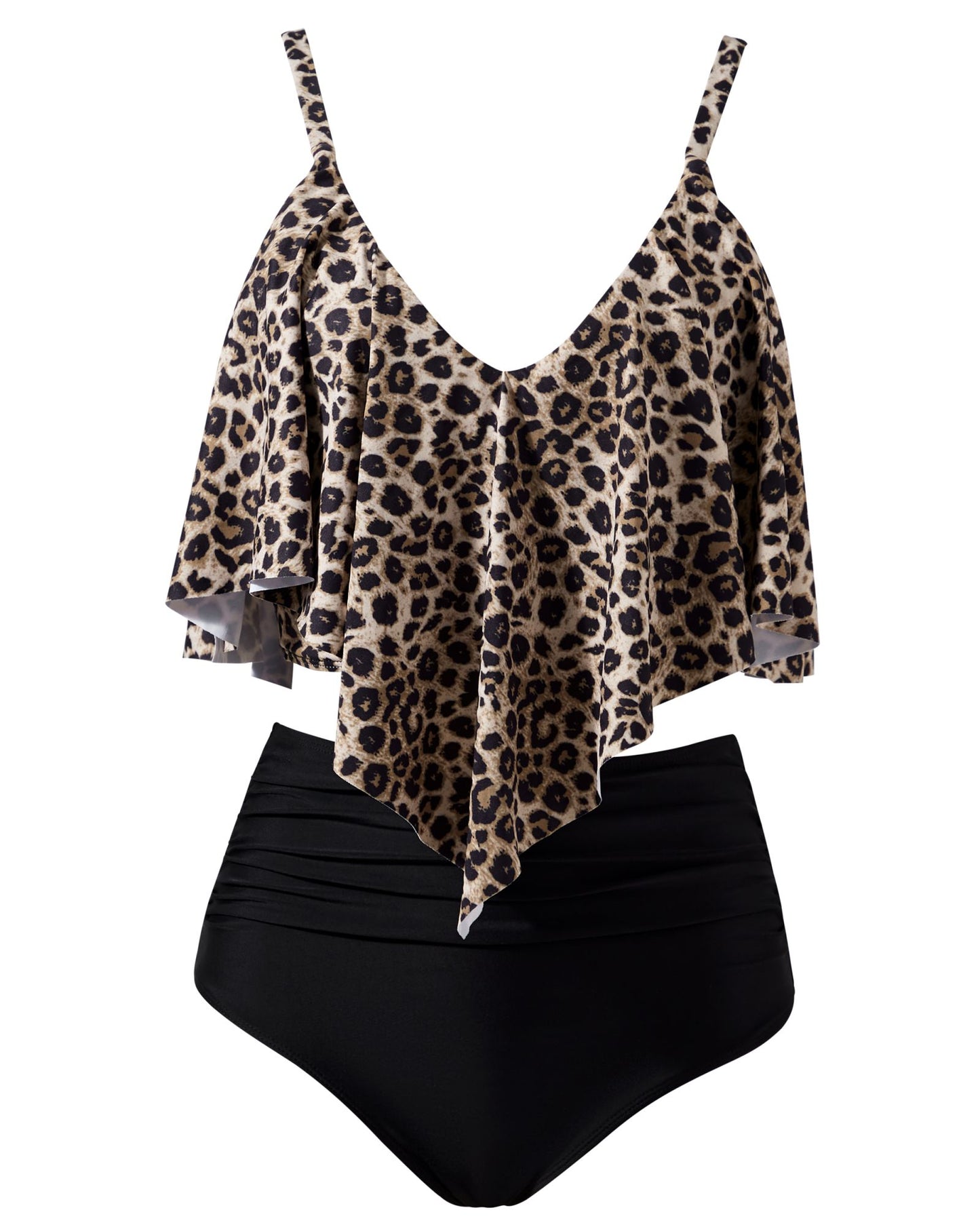 Women Tankini Ruffle High Waisted Swimsuits Tummy Control Bathing Suits Swimwear Beachwear Padded XXL Size Bikini Set Female