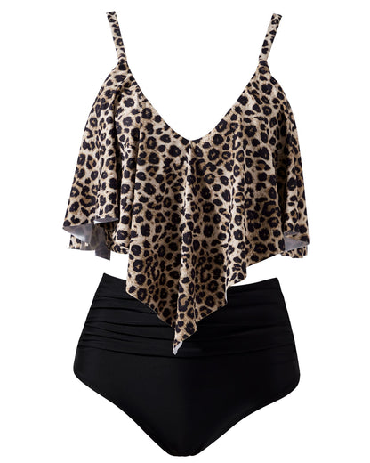 Women Tankini Ruffle High Waisted Swimsuits Tummy Control Bathing Suits Swimwear Beachwear Padded XXL Size Bikini Set Female