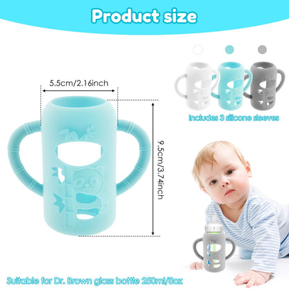 3Pcs Silicone Bottle Sleeves for Dr. Brown's Glass Baby Bottles Food-Grade Silicone Bottle Sleeves Insulated Baby Bottle Cover