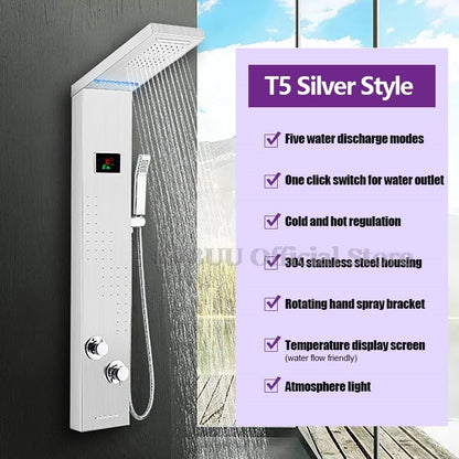 Luxury Shower For Bathroom With Digital Display Pressurized Top Nozzle Rain Shower Head Shower Room Wall Mounted Shower Set