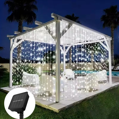 Solar LED Curtain Light Outdoor Garland Solar Fairy String Light Pavilion Garden Party Holiday Christmas Decor