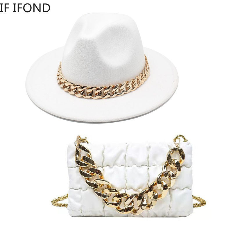 Conjuntos de 2 Peças para Mulheres com Bolsa Grande e Corrente, Chapéu Fedora, Moda 2022, Luxo, Festa, Casamento, Chapéu de Jazz ?????